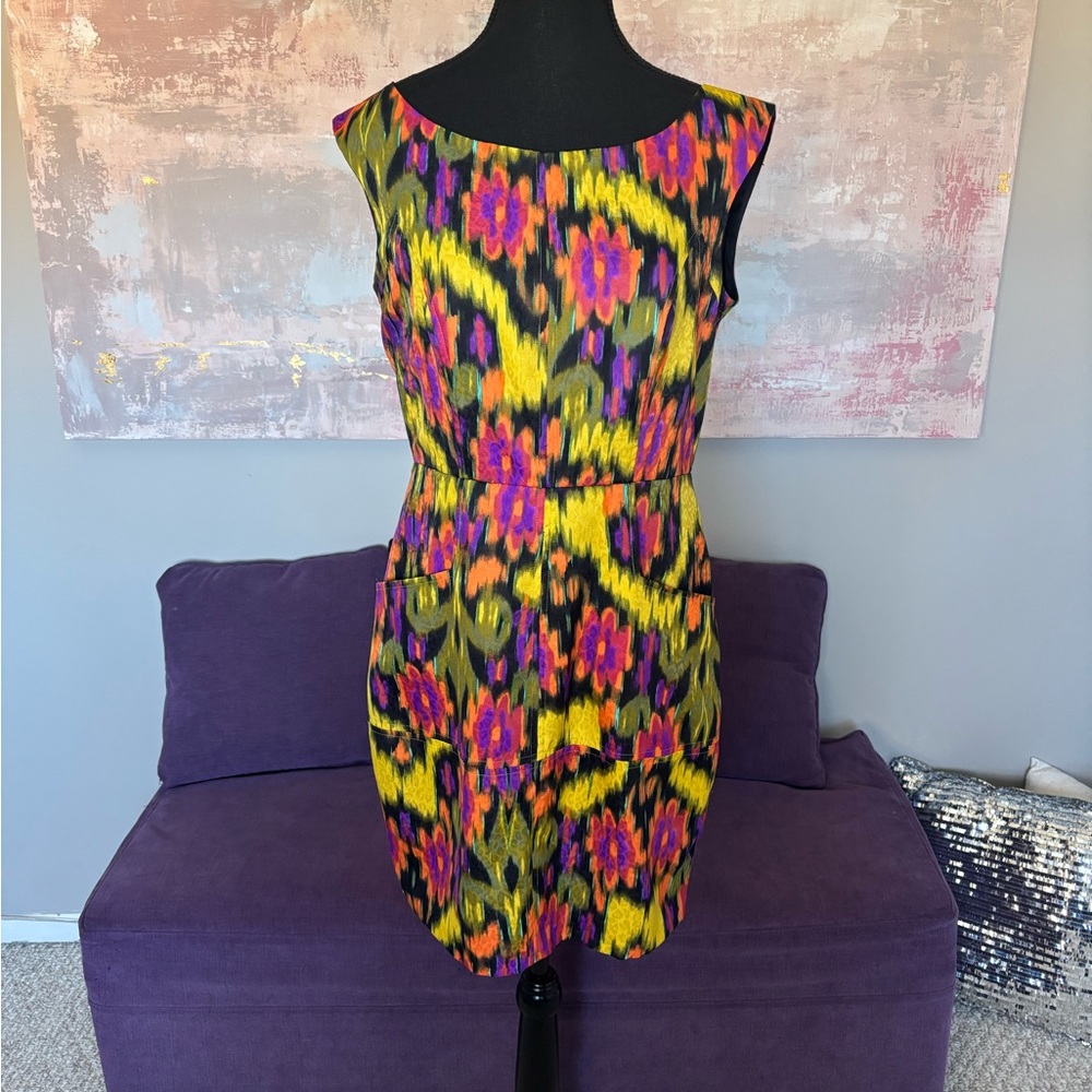 Jessica Simpson Orange, Purple,  Yellow and Pink‎ Sheath Midi Dress Size 8